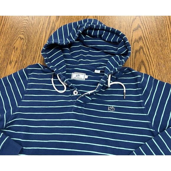 Southern Tide Sweatshirt Mens Large Blue Striped Pullover Drawstring Fishing - Picture 2 of 11